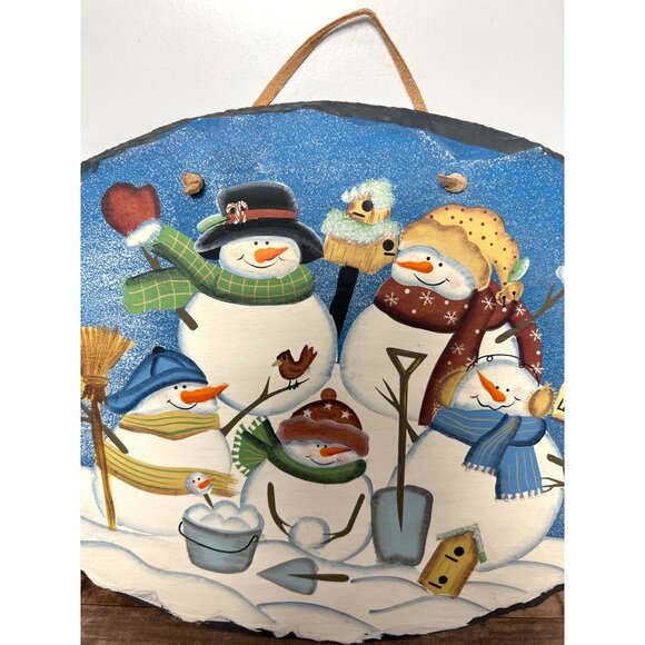 SNOWMAN SLATE OVAL WALL DOOR PLAQUE 5 SNOWMAN - Picture 3 of 4